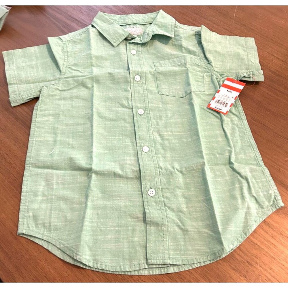 NWT Boys' M (8) Short Sleeve Solid Poplin Button-Down Shirt - Cat & Jack Green